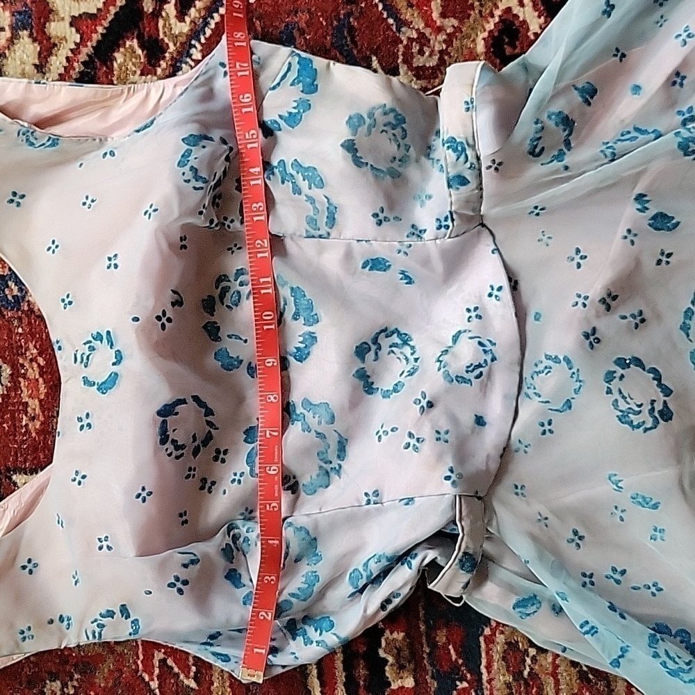 Authentic 1950s Chiffon Floral Overlay Lined A Line Party Dress - Picture 11 of 16